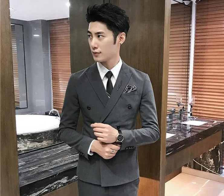 Men's Double Breasted Casual Suit Pants Set For Men