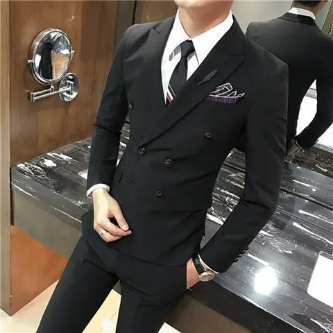 Men's Double Breasted Casual Suit Pants Set For Men