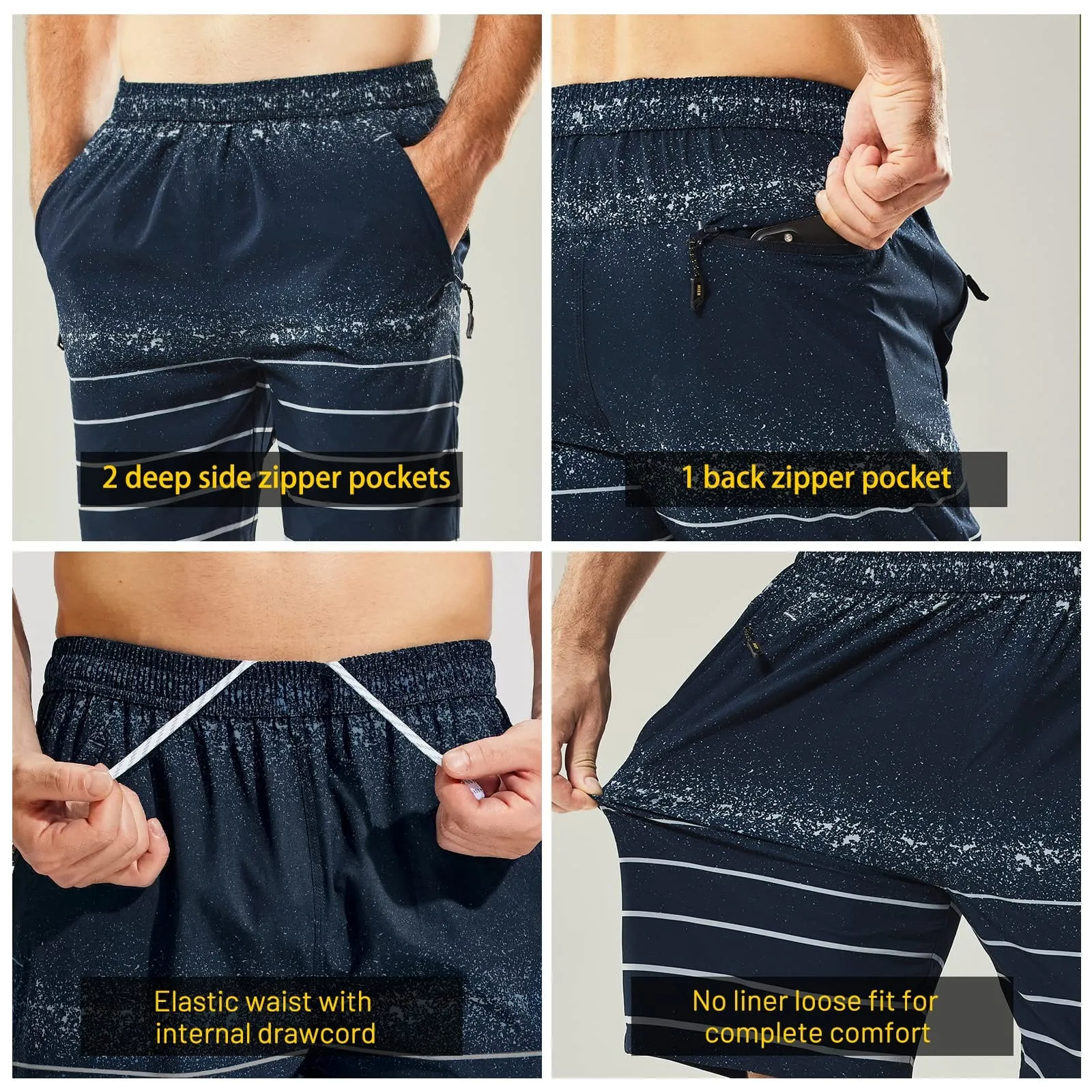 Men's Dry Fit Athletic Gym Shorts with Zipper Pockets 7 inch