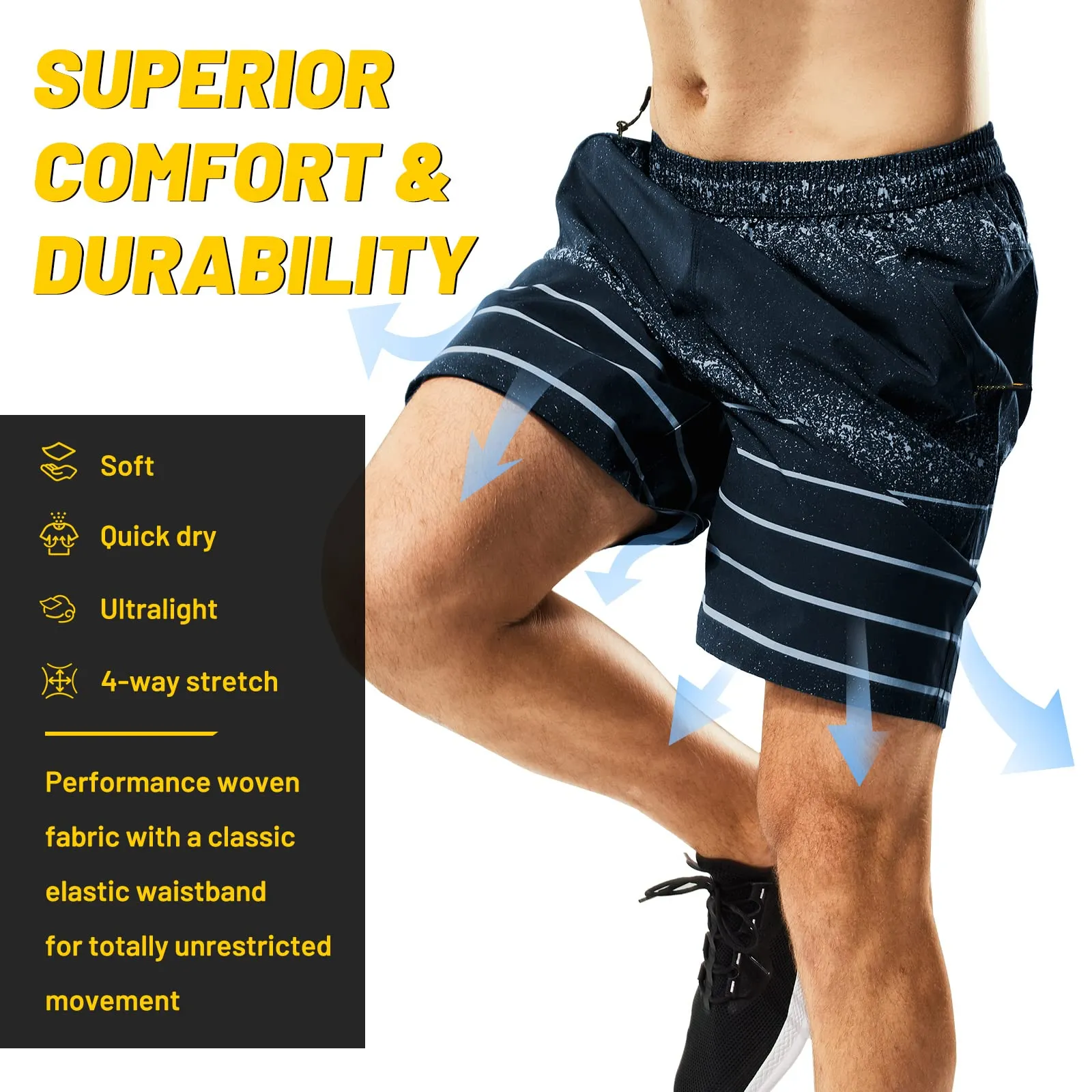 Men's Dry Fit Athletic Gym Shorts with Zipper Pockets 7 inch