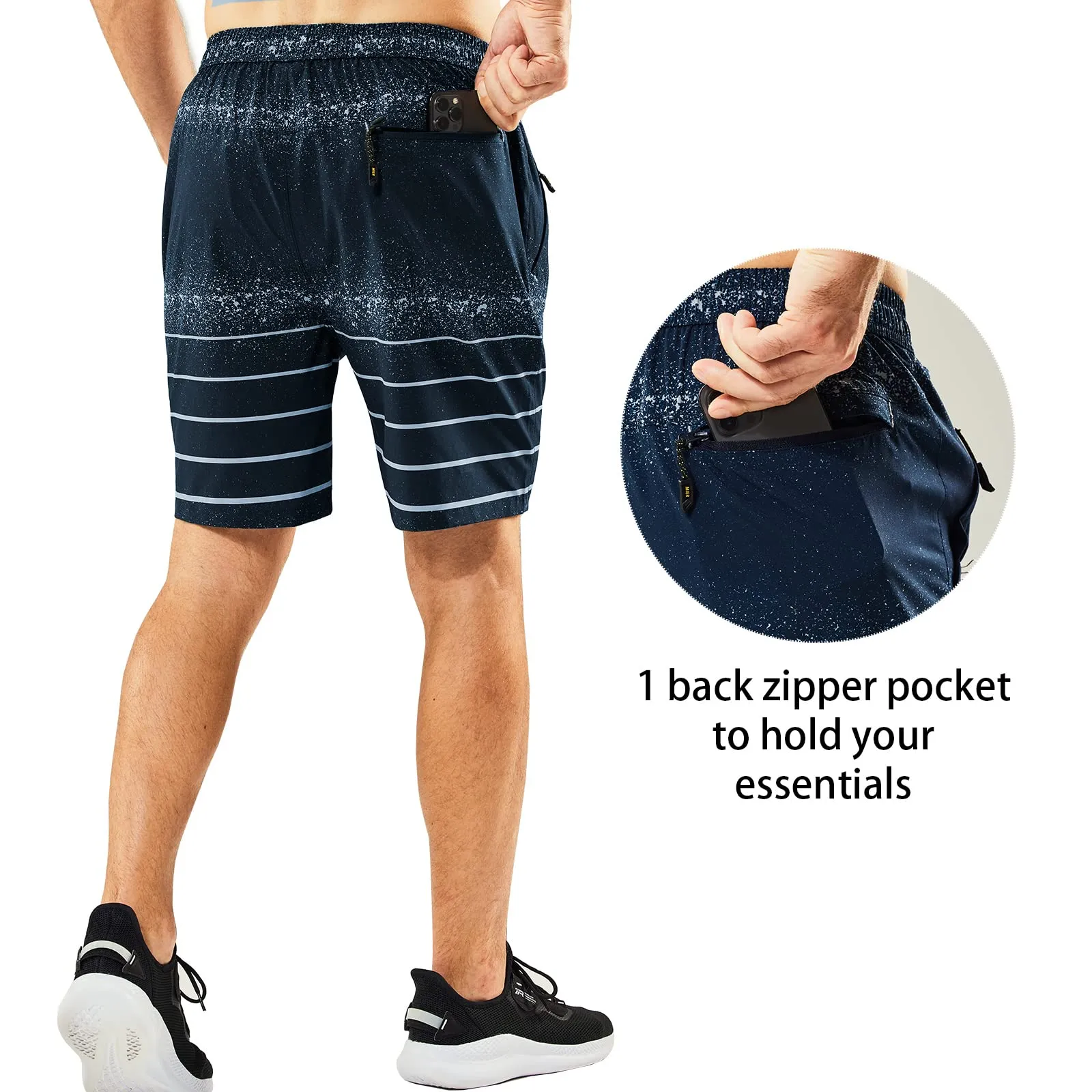 Men's Dry Fit Athletic Gym Shorts with Zipper Pockets 7 inch