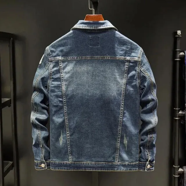 Men's Parka Patched Denim Jacket
