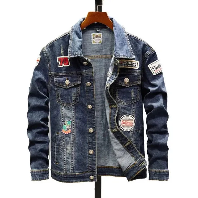 Men's Parka Patched Denim Jacket