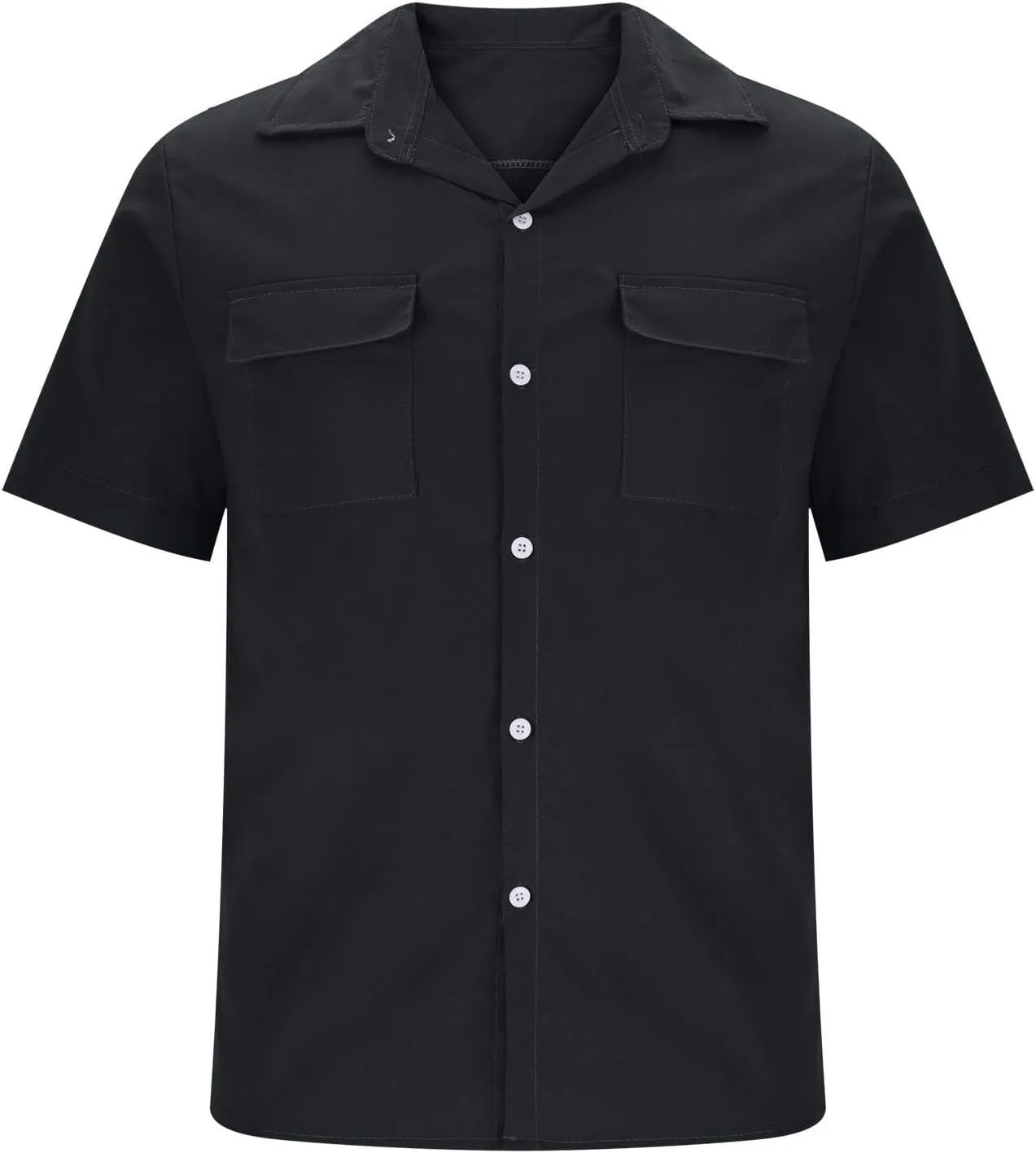 Mens Short Sleeve Button Down Shirts Summer Beach Dressy Casual Loose Lapel Collar Work Business Tops with Pockets