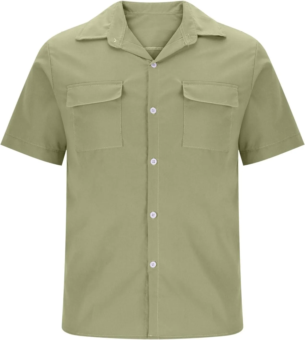 Mens Short Sleeve Button Down Shirts Summer Beach Dressy Casual Loose Lapel Collar Work Business Tops with Pockets