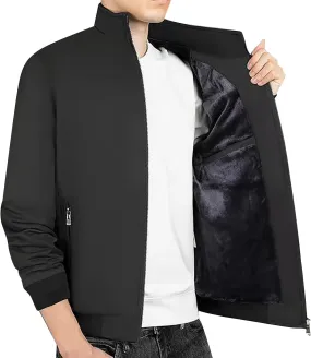 Mens Winter Golf Jackets Sherpa Lined Stand Collar Full Zip Warm Windbreaker Jackets Winter Softshell Bomber Jacket