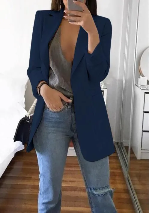 ML Women Blazer Casual Work Office Open Front Blazer Jacket Cardigan Solid Color with Pockets