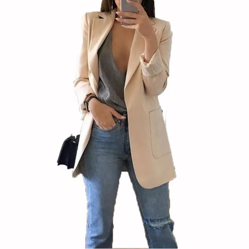 ML Women Blazer Casual Work Office Open Front Blazer Jacket Cardigan Solid Color with Pockets
