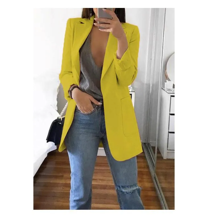 ML Women Blazer Casual Work Office Open Front Blazer Jacket Cardigan Solid Color with Pockets