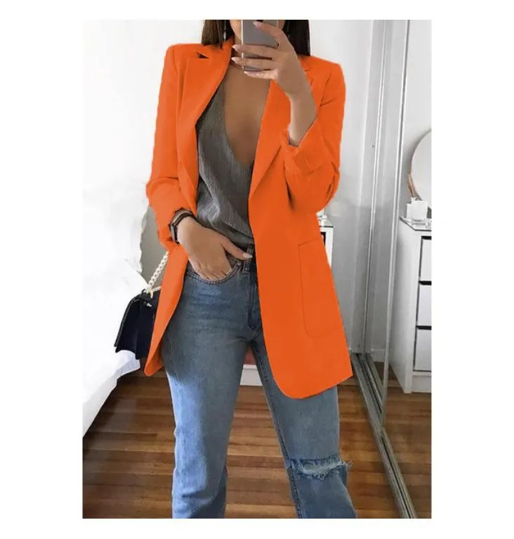 ML Women Blazer Casual Work Office Open Front Blazer Jacket Cardigan Solid Color with Pockets