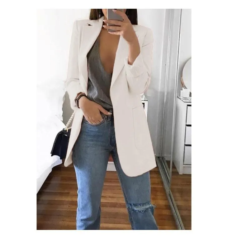 ML Women Blazer Casual Work Office Open Front Blazer Jacket Cardigan Solid Color with Pockets
