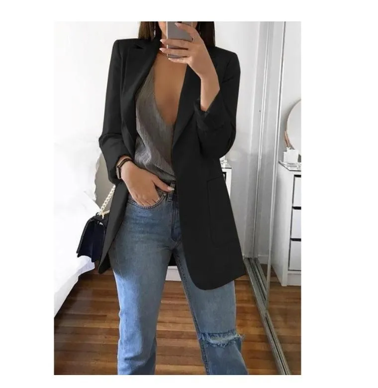 ML Women Blazer Casual Work Office Open Front Blazer Jacket Cardigan Solid Color with Pockets