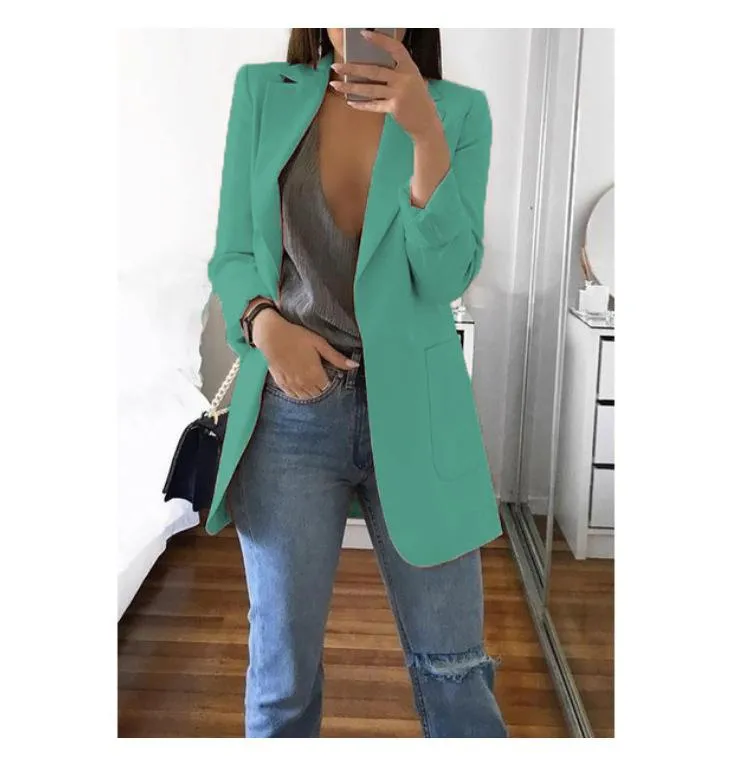 ML Women Blazer Casual Work Office Open Front Blazer Jacket Cardigan Solid Color with Pockets