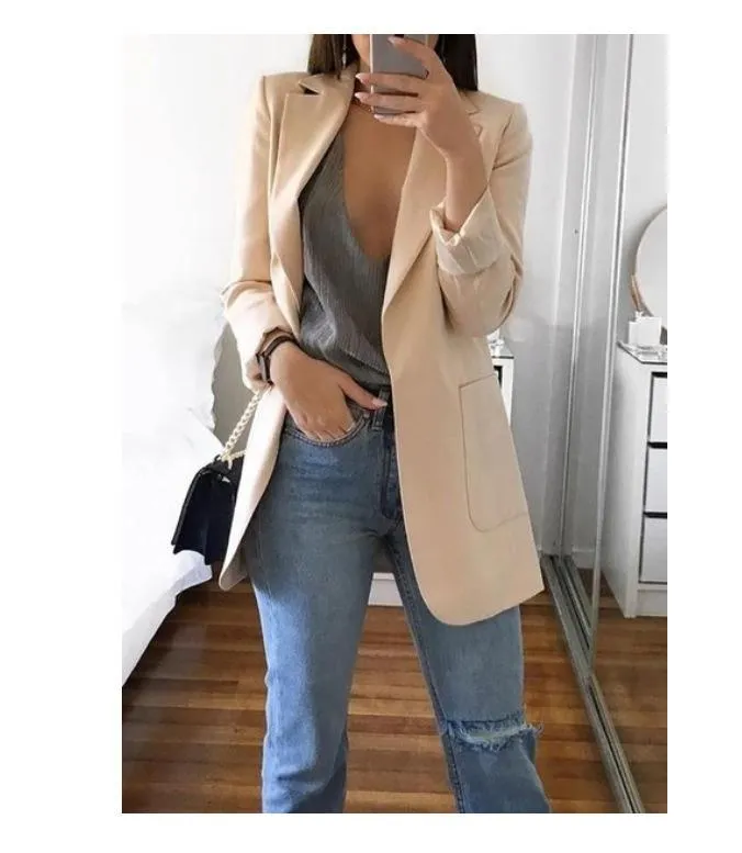 ML Women Blazer Casual Work Office Open Front Blazer Jacket Cardigan Solid Color with Pockets