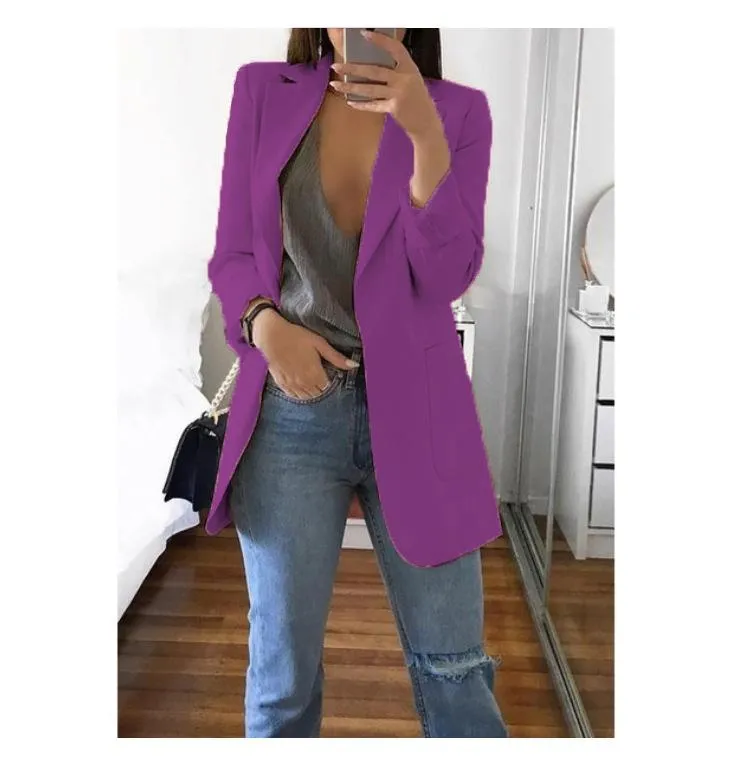 ML Women Blazer Casual Work Office Open Front Blazer Jacket Cardigan Solid Color with Pockets