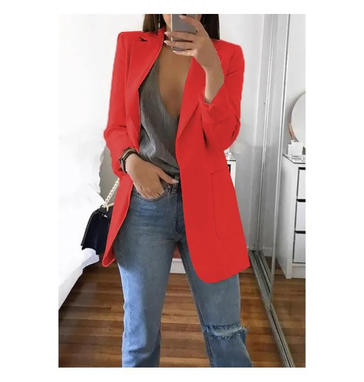 ML Women Blazer Casual Work Office Open Front Blazer Jacket Cardigan Solid Color with Pockets