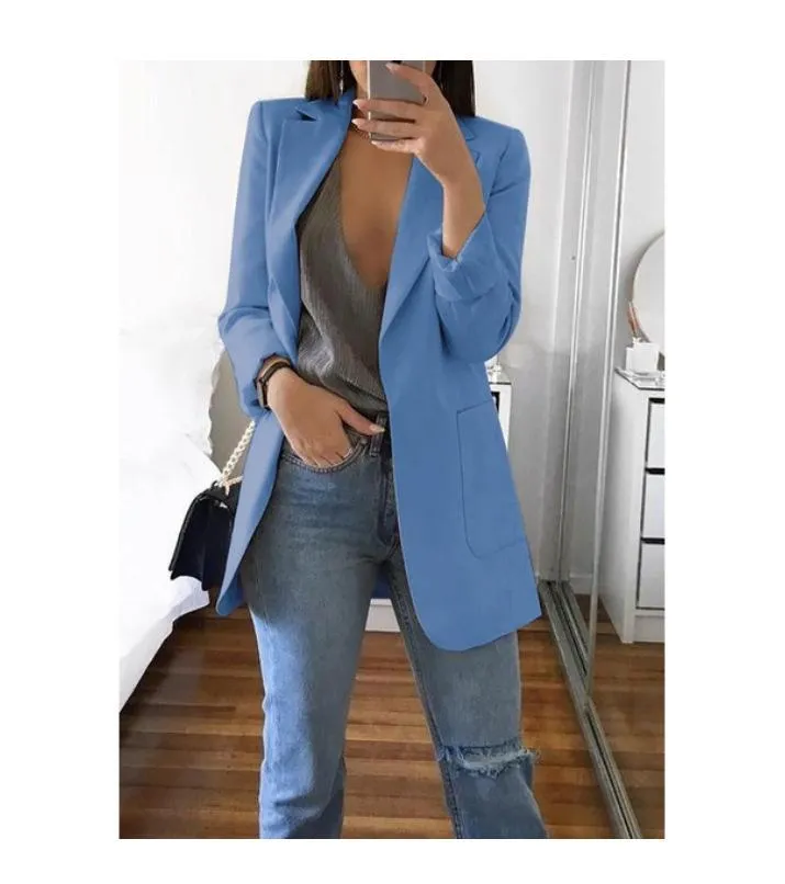 ML Women Blazer Casual Work Office Open Front Blazer Jacket Cardigan Solid Color with Pockets