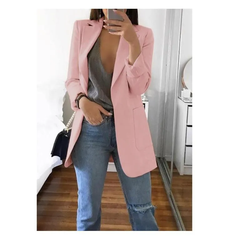 ML Women Blazer Casual Work Office Open Front Blazer Jacket Cardigan Solid Color with Pockets