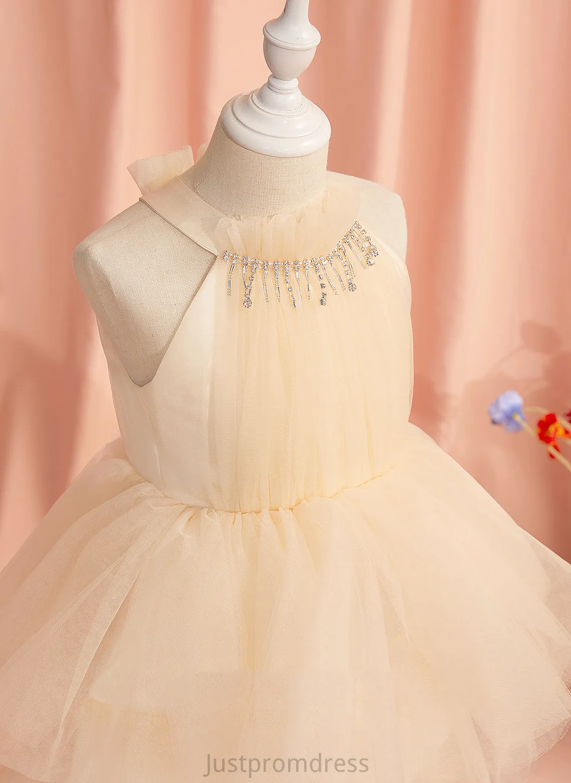 Neck Dress Knee-length Flower Rhinestone Sleeveless Girl Lucile High Ball-Gown/Princess - Flower Girl Dresses Tulle With