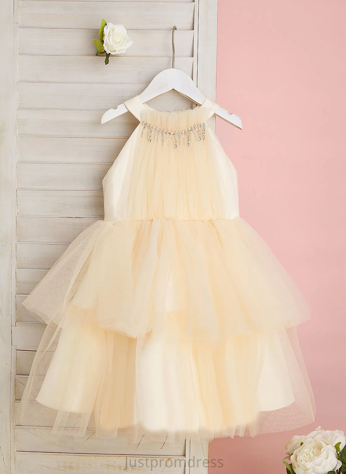 Neck Dress Knee-length Flower Rhinestone Sleeveless Girl Lucile High Ball-Gown/Princess - Flower Girl Dresses Tulle With