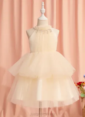 Neck Dress Knee-length Flower Rhinestone Sleeveless Girl Lucile High Ball-Gown/Princess - Flower Girl Dresses Tulle With