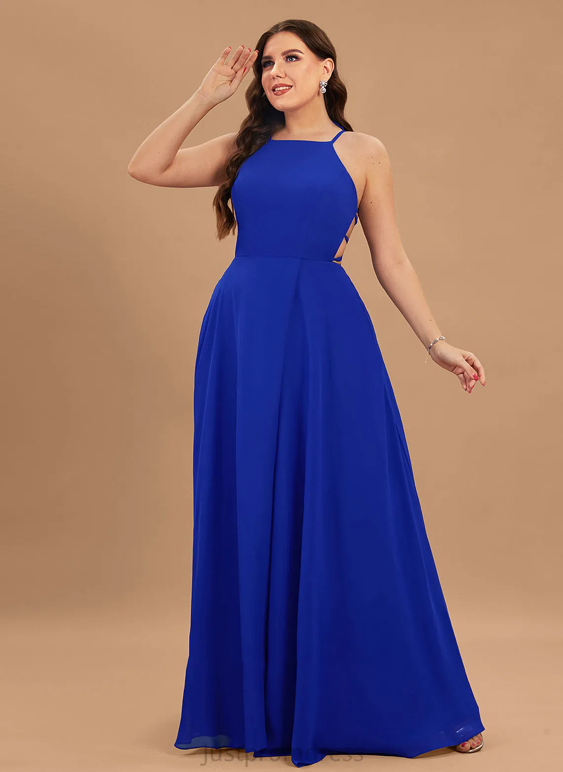 Neck Prom Dresses Chiffon Scoop Split Front With Floor-Length A-Line Maya