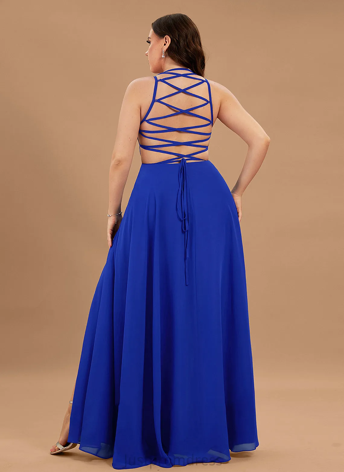 Neck Prom Dresses Chiffon Scoop Split Front With Floor-Length A-Line Maya