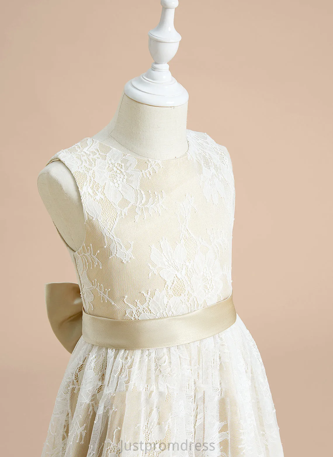 Neck Satin/Lace - With Girl A-Line Tea-length Sleeveless Bow(s) Flower Girl Dresses Flower Scoop Polly Dress