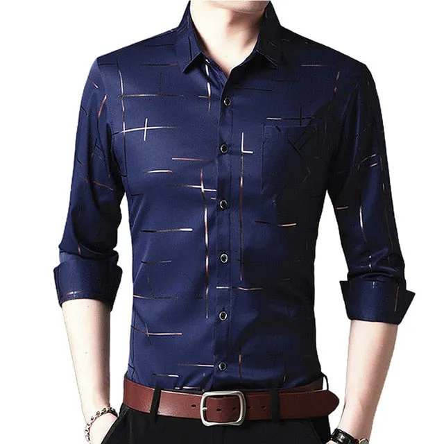 New Argyle luxury men's shirt Business Style Slim Soft Comfort Slim Fit Styles Long Sleeve Casual Dress Shirt Gift For Men