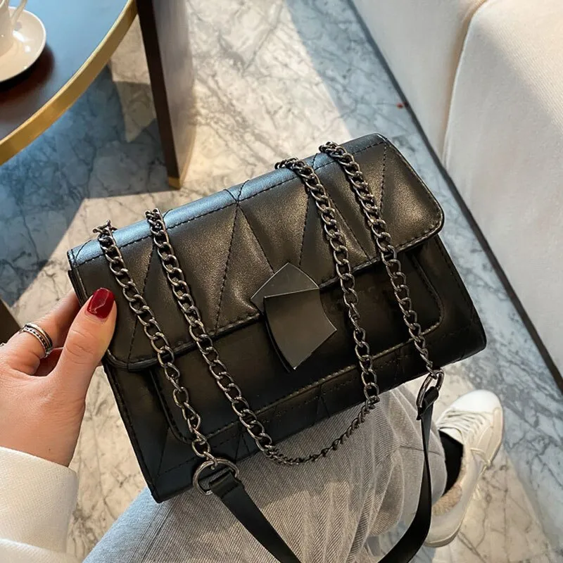 New Fashion Handbag for Women High Quality Pu Leather Shoulder Bag Chain Strap Female Crossbody Bag Line Grid Square Bags