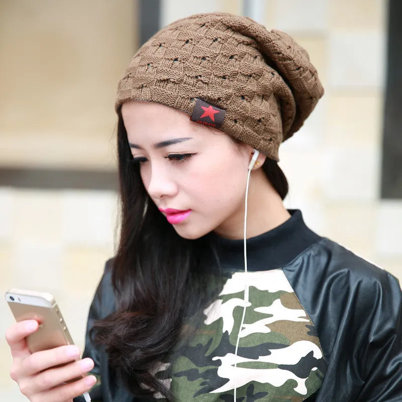 New reversible knitted winter female beanie hat women's warm hats women Chunky Baggy cap
