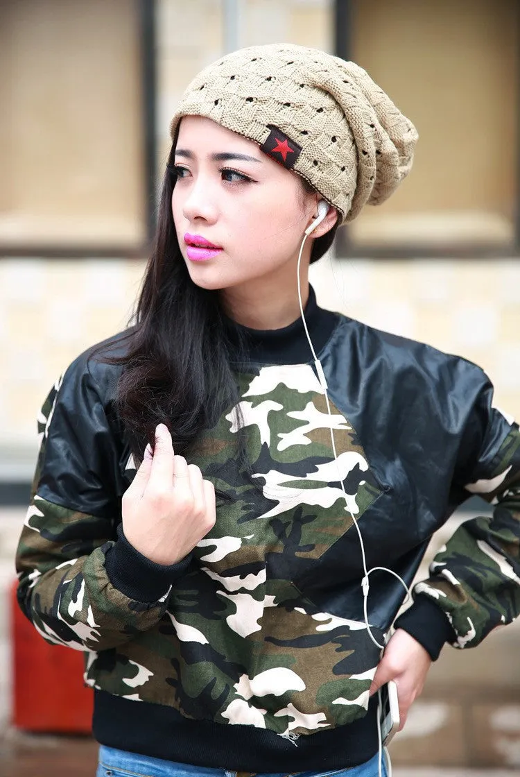 New reversible knitted winter female beanie hat women's warm hats women Chunky Baggy cap