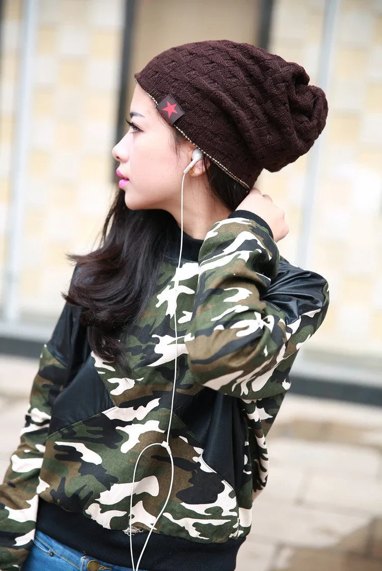 New reversible knitted winter female beanie hat women's warm hats women Chunky Baggy cap