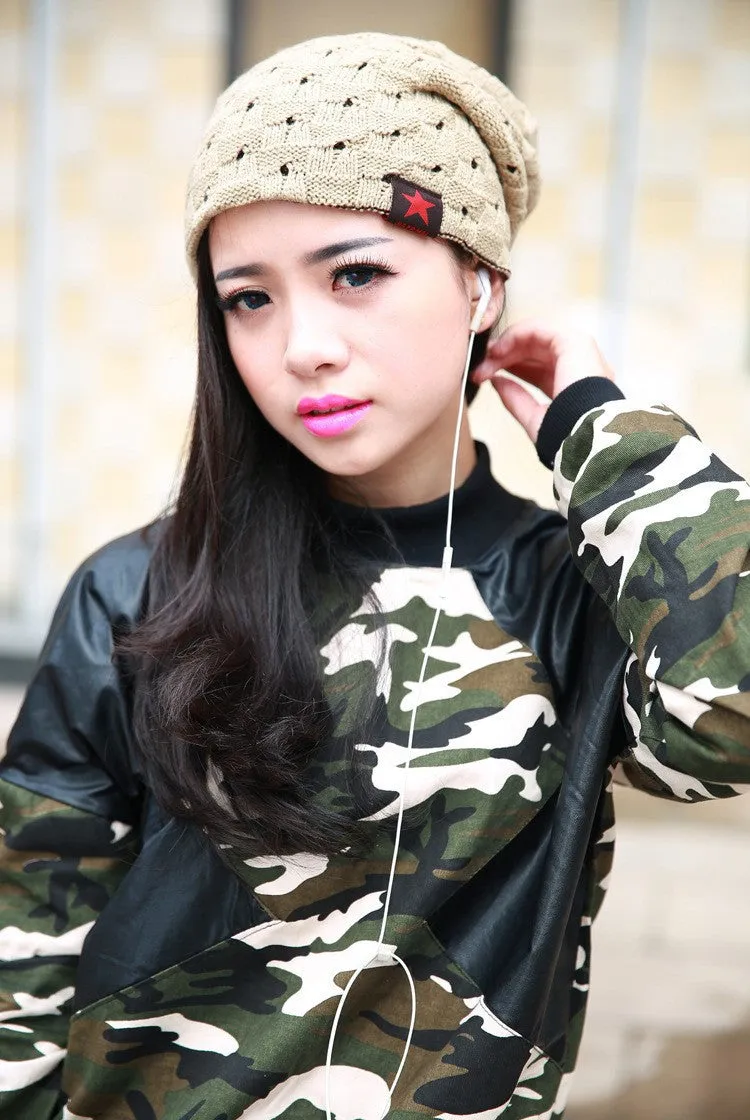 New reversible knitted winter female beanie hat women's warm hats women Chunky Baggy cap