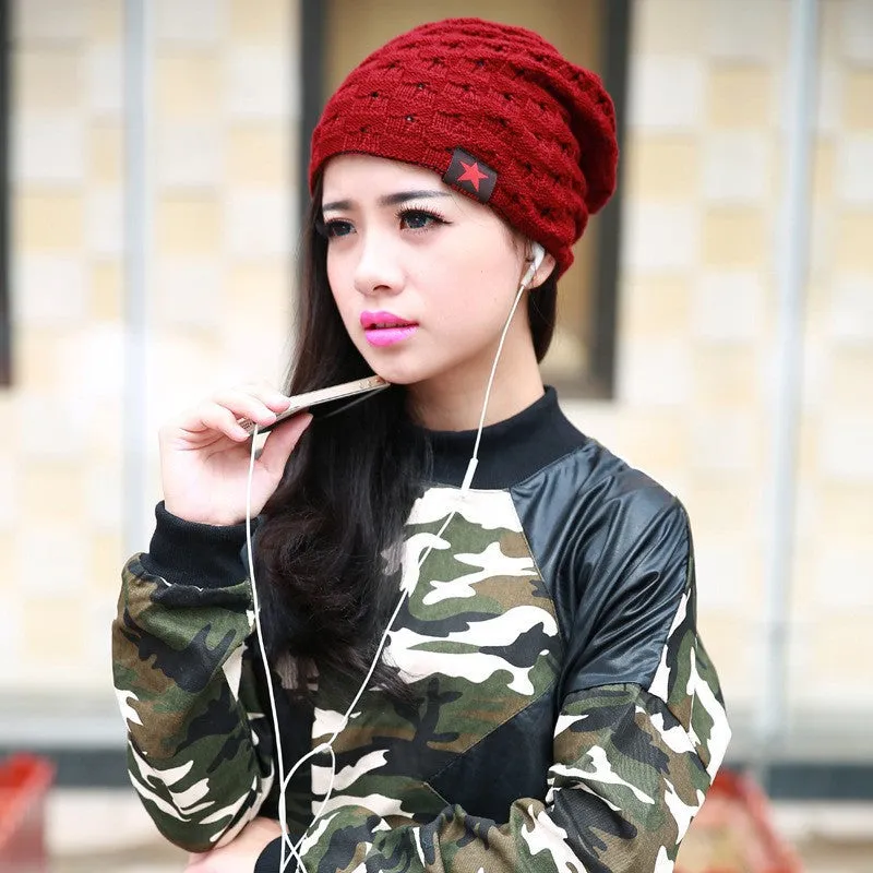 New reversible knitted winter female beanie hat women's warm hats women Chunky Baggy cap