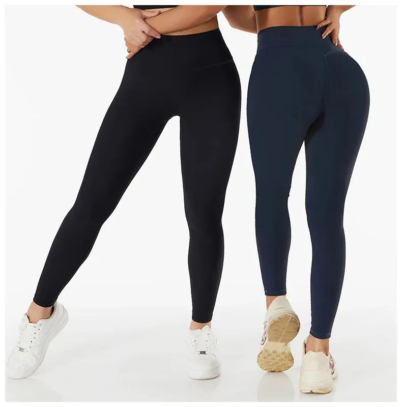 New Ribbed Seamless Yoga Pants High Waist Leggings Tummy Control