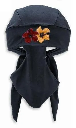 New Scuba Do-Rag Basics with Hibiscus Design for Boatwear and WaterSports - Black