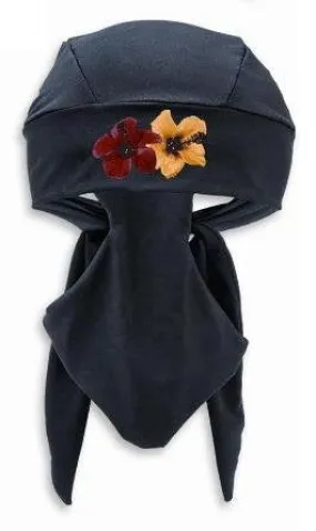 New Scuba Do-Rag Basics with Hibiscus Design for Boatwear and WaterSports - Black