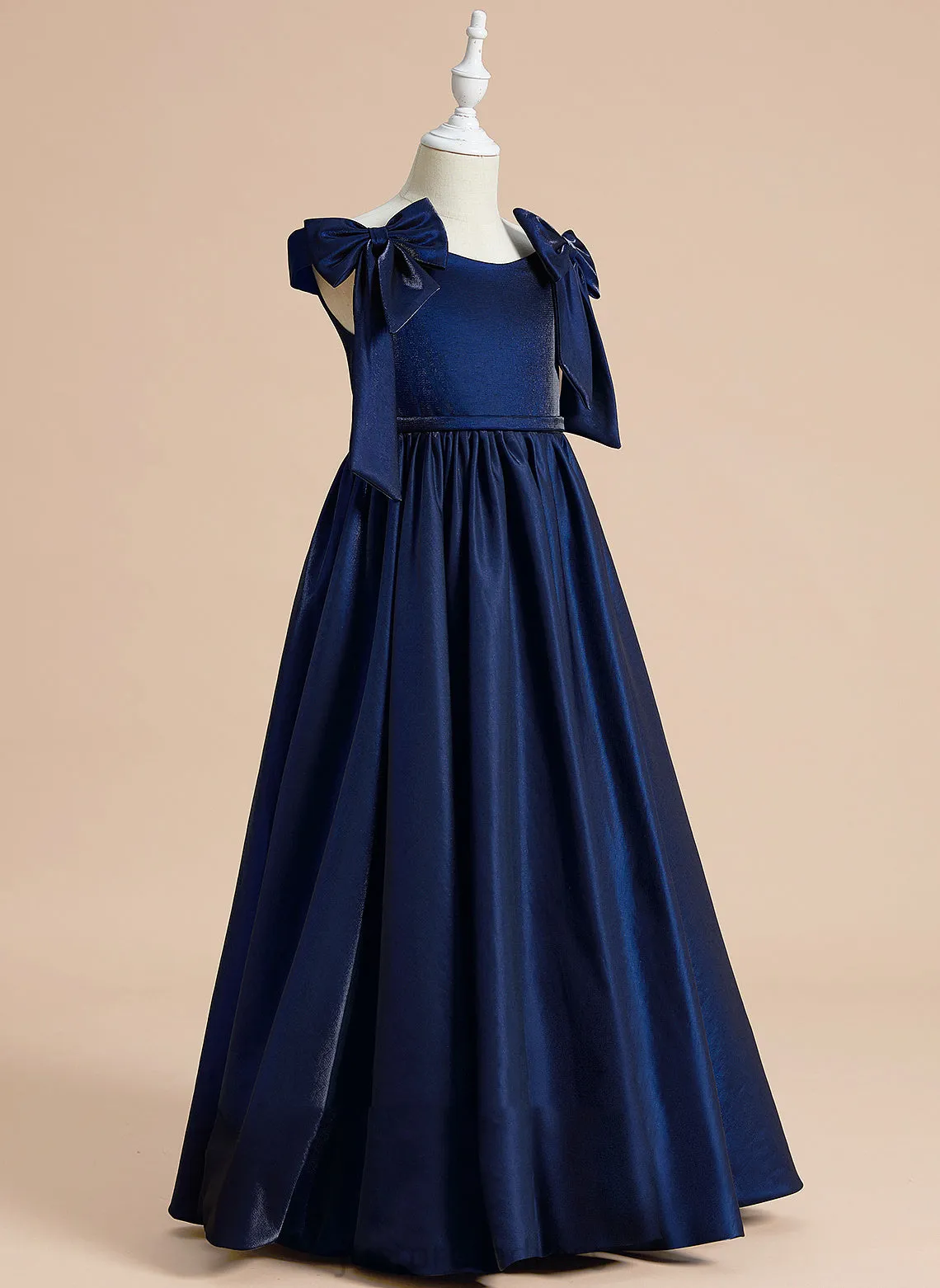 Noemi Dress Satin With - Bow(s) Sleeveless Scoop Flower Ball-Gown/Princess Girl Neck Flower Girl Dresses Floor-length