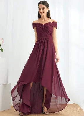 Off-the-Shoulder A-Line Silhouette Neckline Length Embellishment Asymmetrical Lace Fabric Frederica Trumpet/Mermaid Spaghetti Staps Bridesmaid Dresses