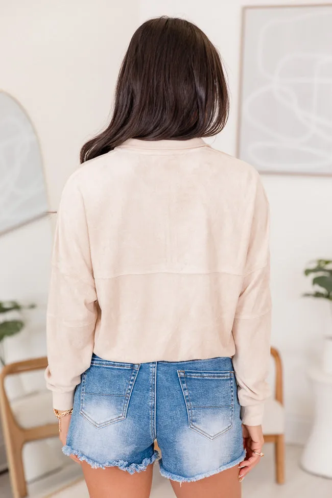 On Another Note Beige Terrycloth Quarter Zip Pullover FINAL SALE