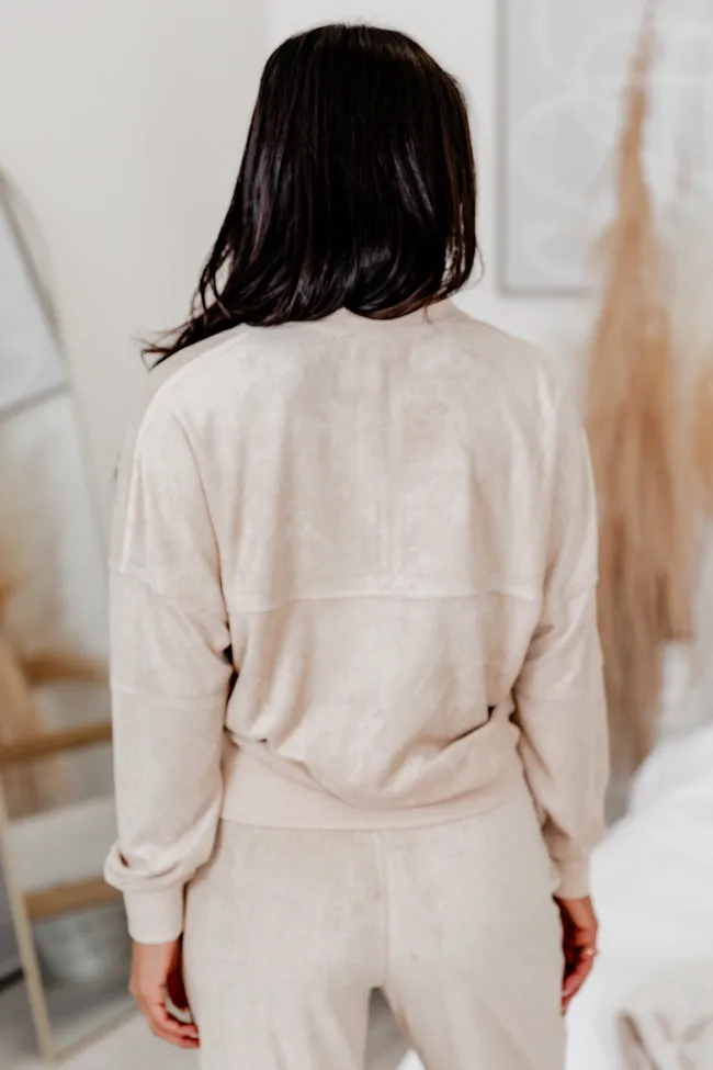 On Another Note Beige Terrycloth Quarter Zip Pullover FINAL SALE