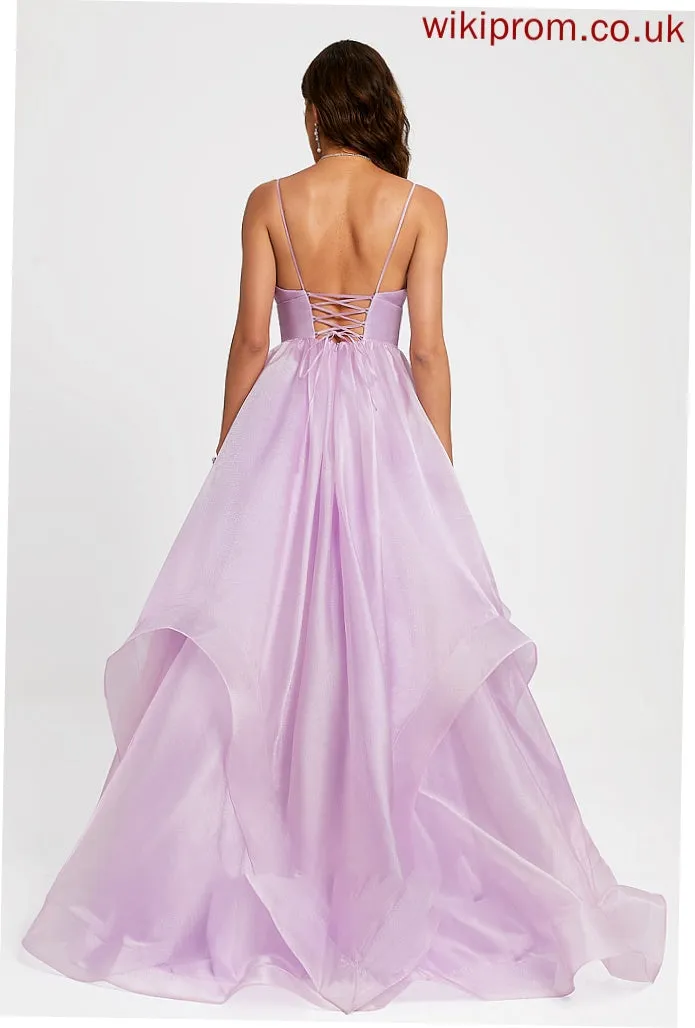 Organza V-neck Train Prom Dresses Sweep Aubrey Ball-Gown/Princess