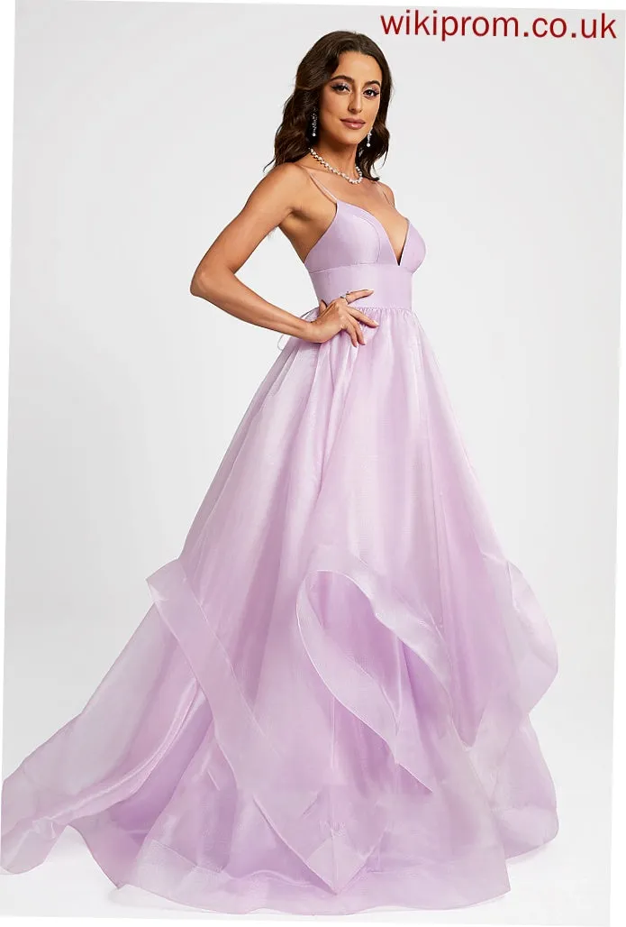 Organza V-neck Train Prom Dresses Sweep Aubrey Ball-Gown/Princess