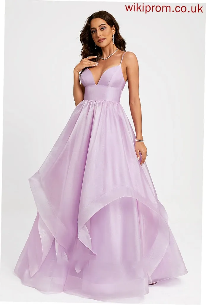 Organza V-neck Train Prom Dresses Sweep Aubrey Ball-Gown/Princess