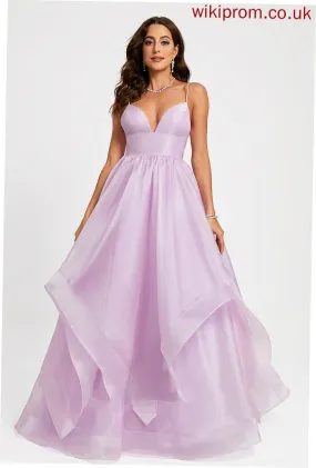 Organza V-neck Train Prom Dresses Sweep Aubrey Ball-Gown/Princess