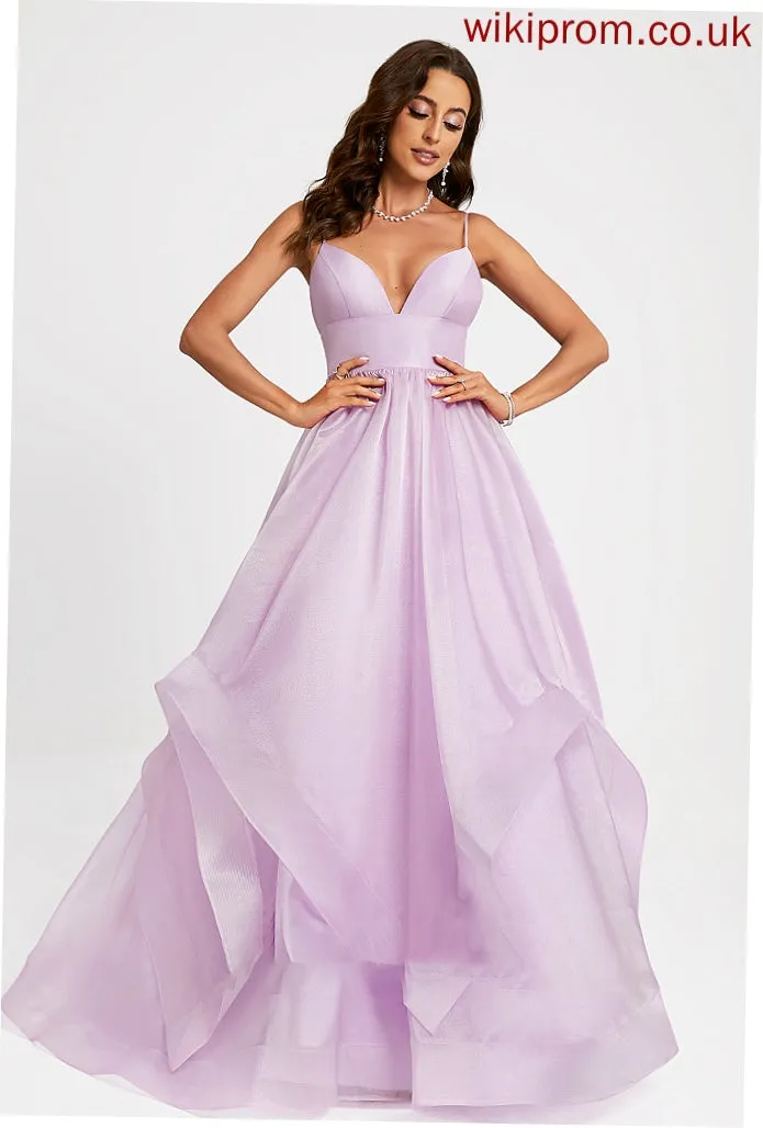 Organza V-neck Train Prom Dresses Sweep Aubrey Ball-Gown/Princess