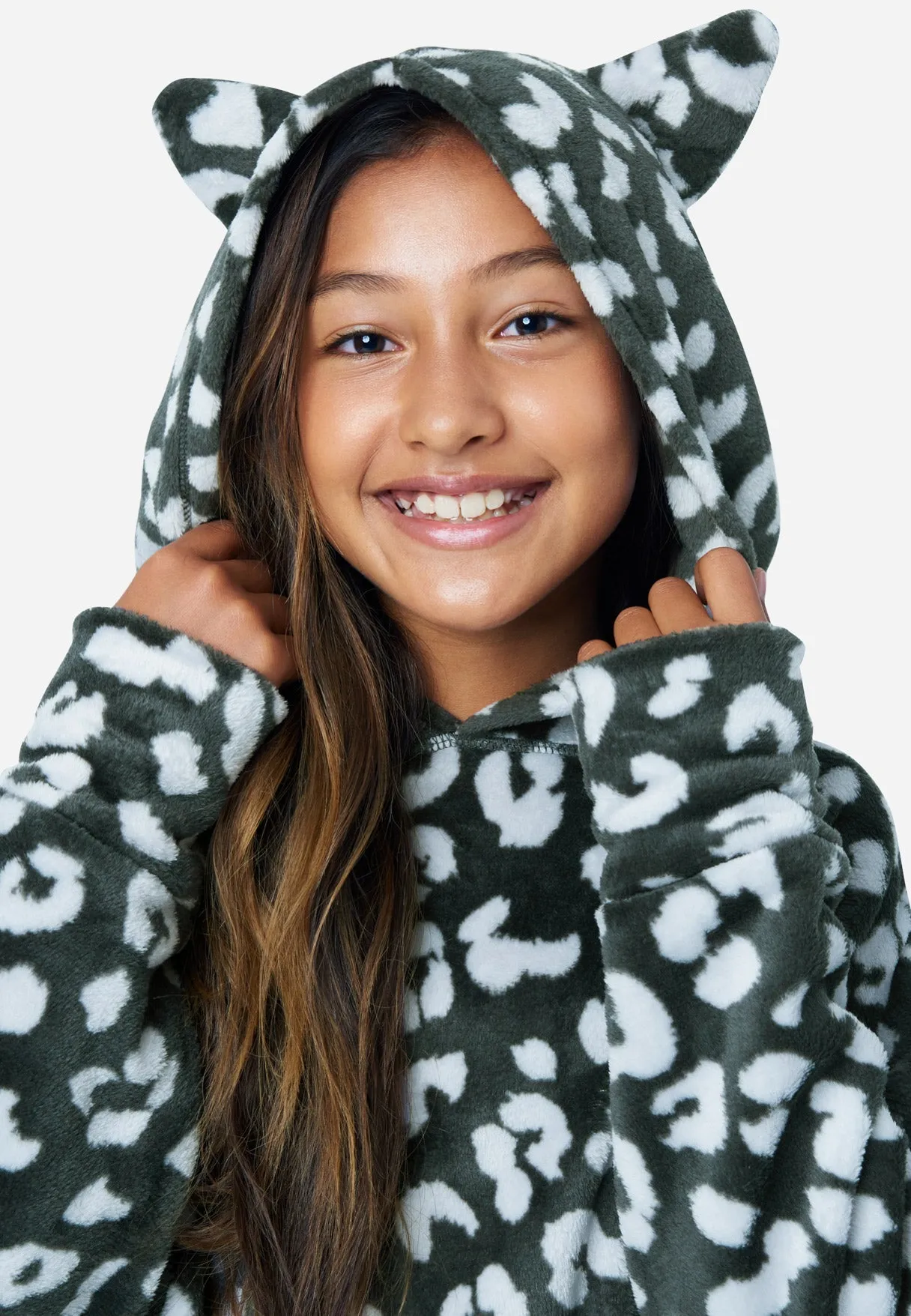 Patterned Hooded Oversized Sleep Shirt