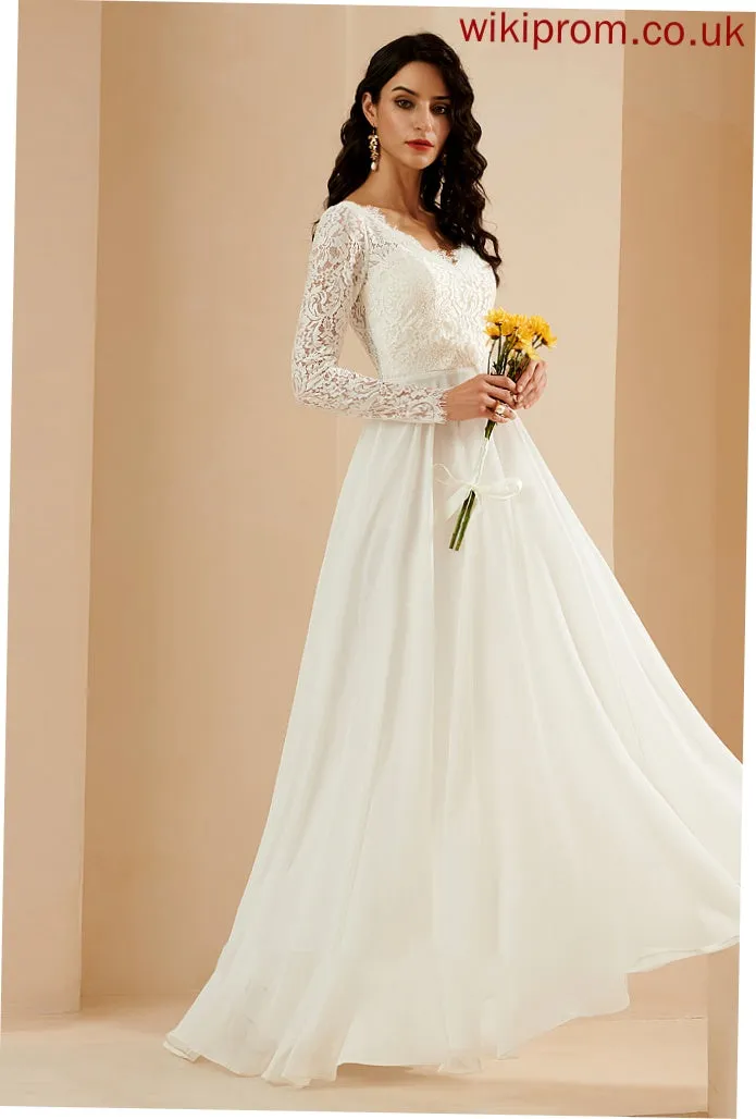 Philippa Lace Wedding Train V-neck Wedding Dresses With A-Line Dress Sweep