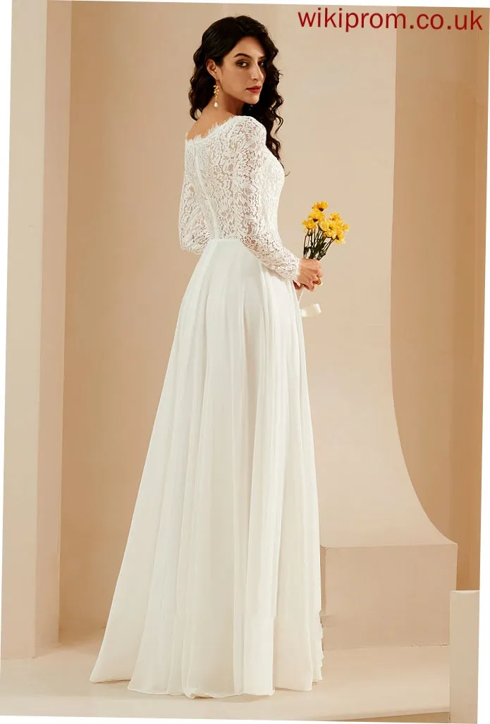 Philippa Lace Wedding Train V-neck Wedding Dresses With A-Line Dress Sweep